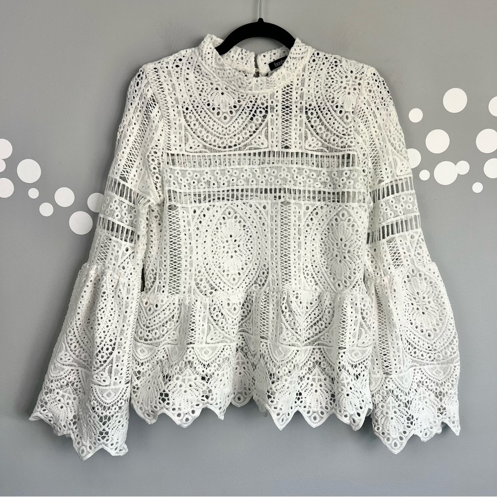 Boohoo White Crochet Lace Peplum Blouse